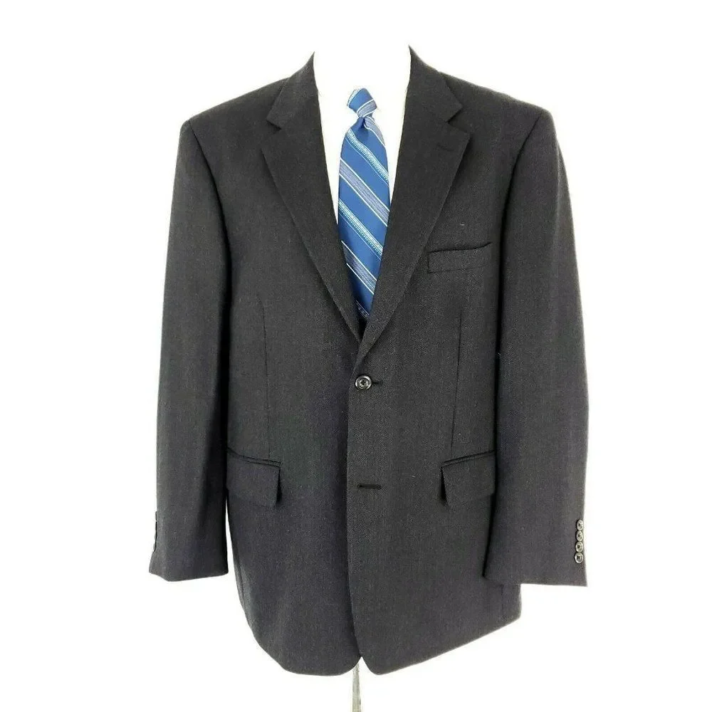 Pronto Uomo Lambswool‎ 2 Button Blazer 44R Gray Herringbone Sport Coat